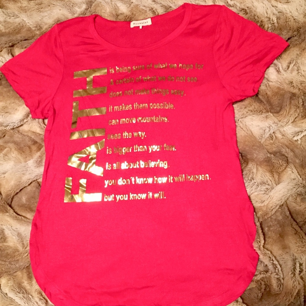 New Red Graphic Faith Tank Top T-Shirt, S/M